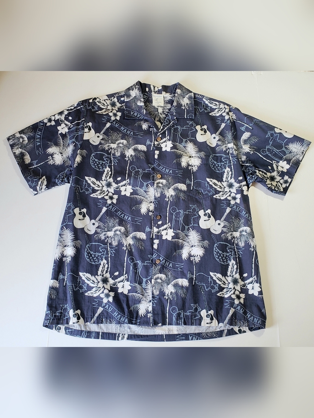 Vintage Hana Fashion 100% Cotton Navy Blue Hawaiian SS Shirt Men's Size XL